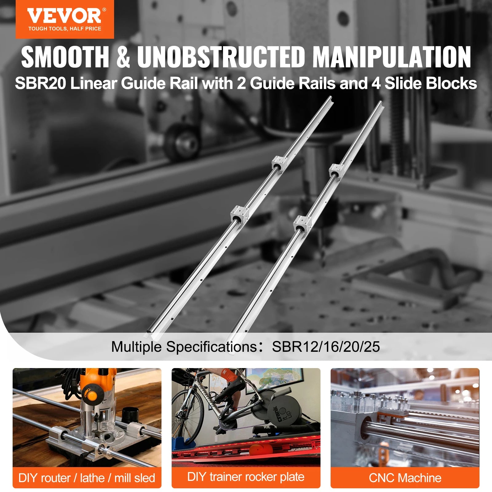 Linear Guide Rail Set, 1500/1800/2200 mm, SBR20 Guide Rails