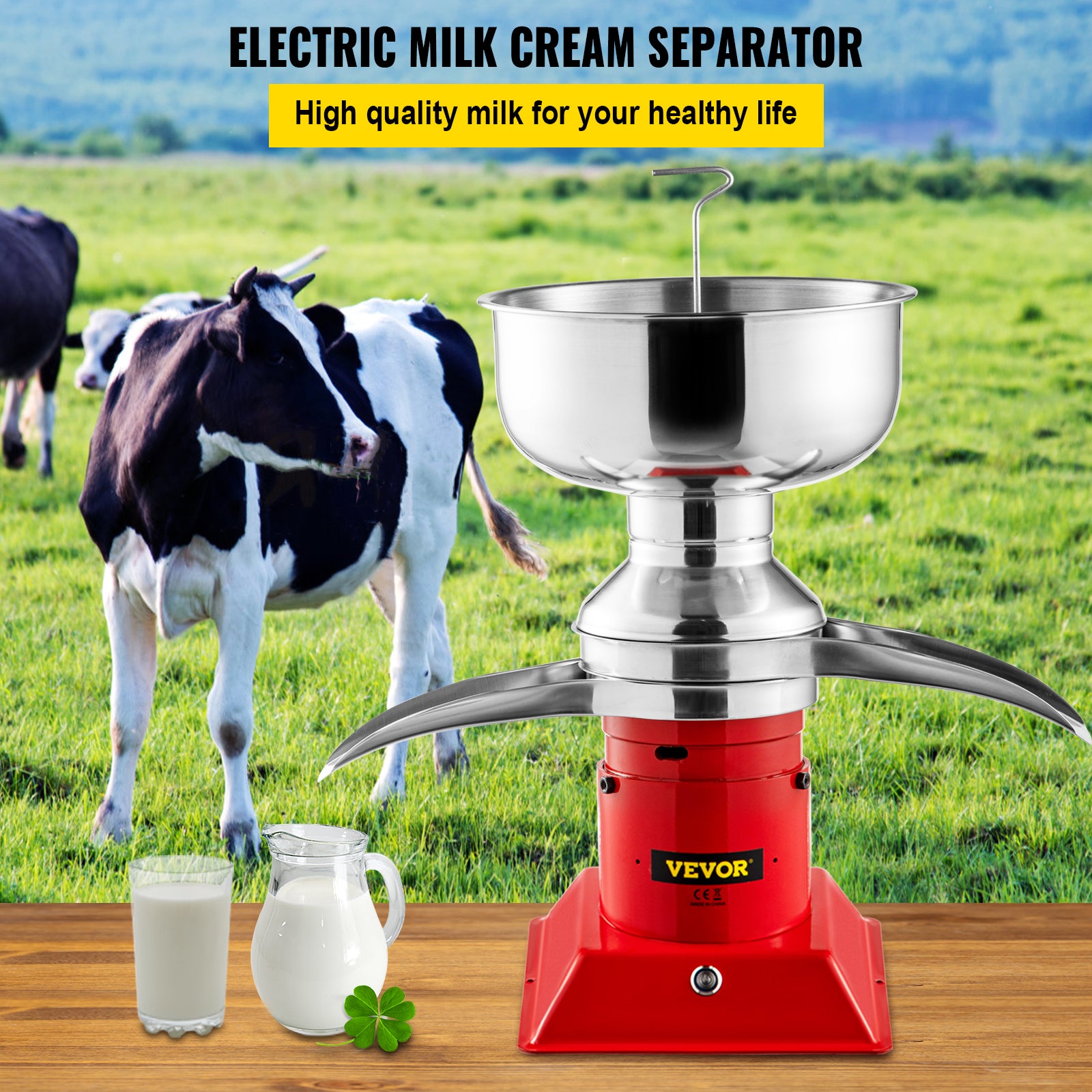 100L/H Electric Cream Separator - 30W Motor, Stainless Steel & Cast Iron