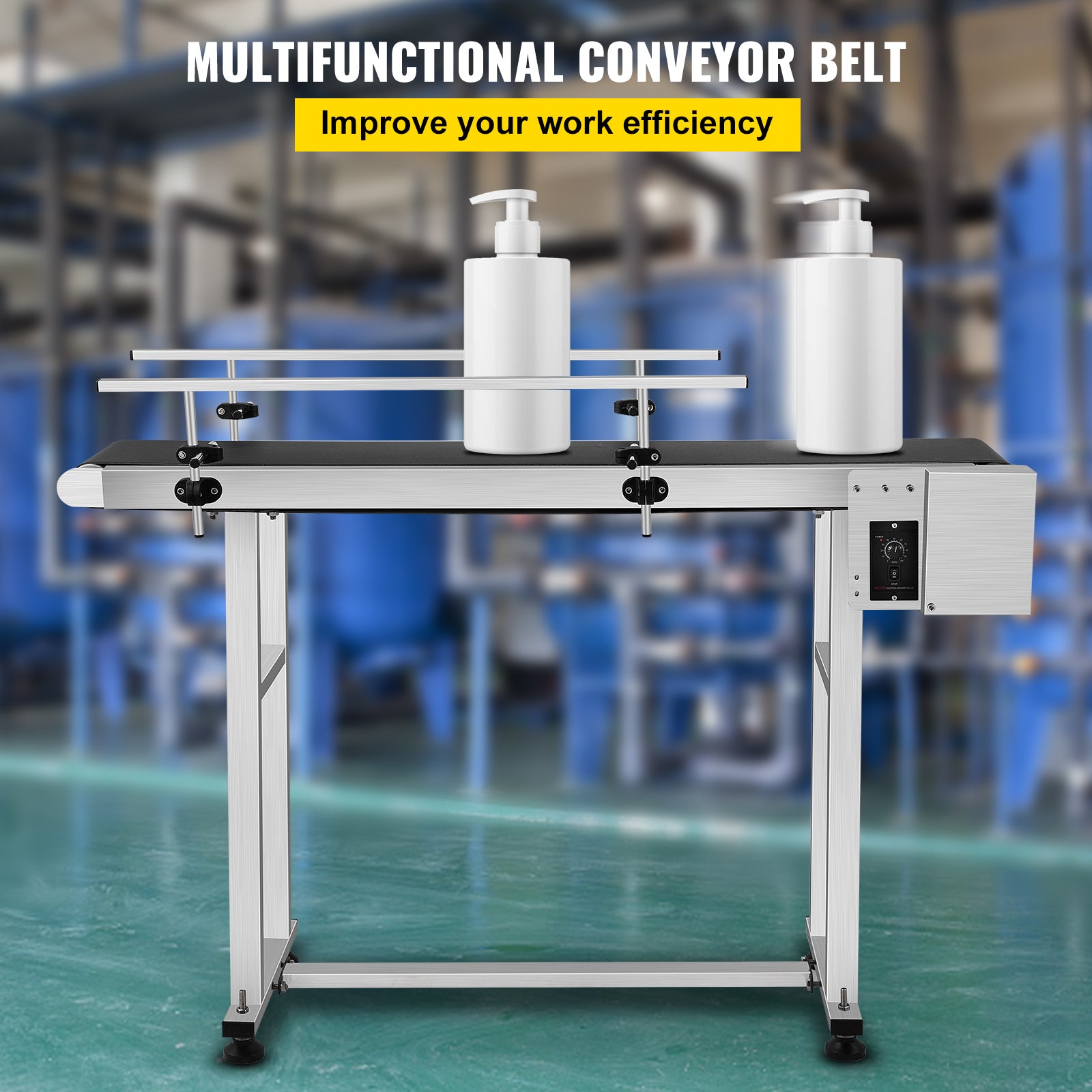 Conveyor Belt Machine, 150 CM Length, Stainless Steel Guardrail