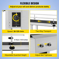 Conveyor Belt Machine, 150 CM Length, Stainless Steel Guardrail