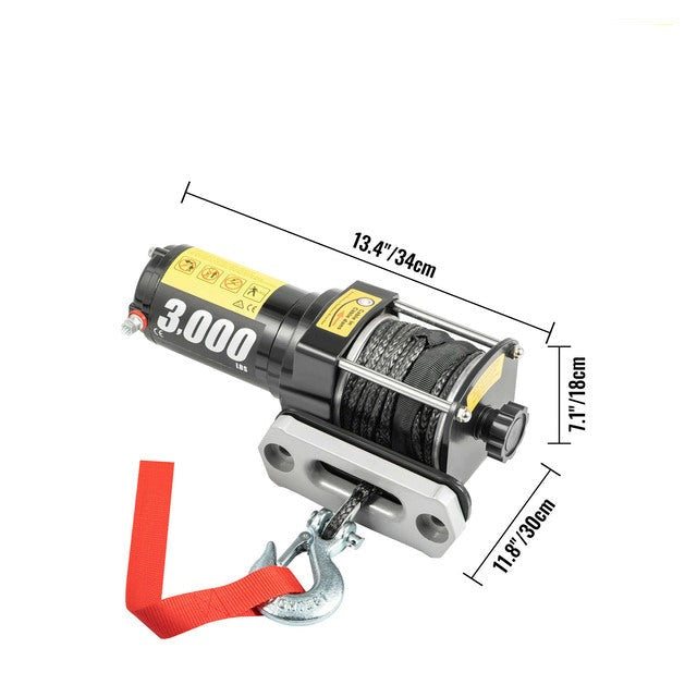 Electric winch, 3-speed planetary gear, sliding ring coupling, 4000lbs Silver Rope
