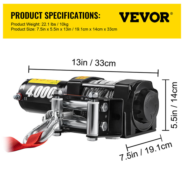 Electric winch, 3-speed planetary gear, sliding ring coupling, 4000lbs Silver Rope