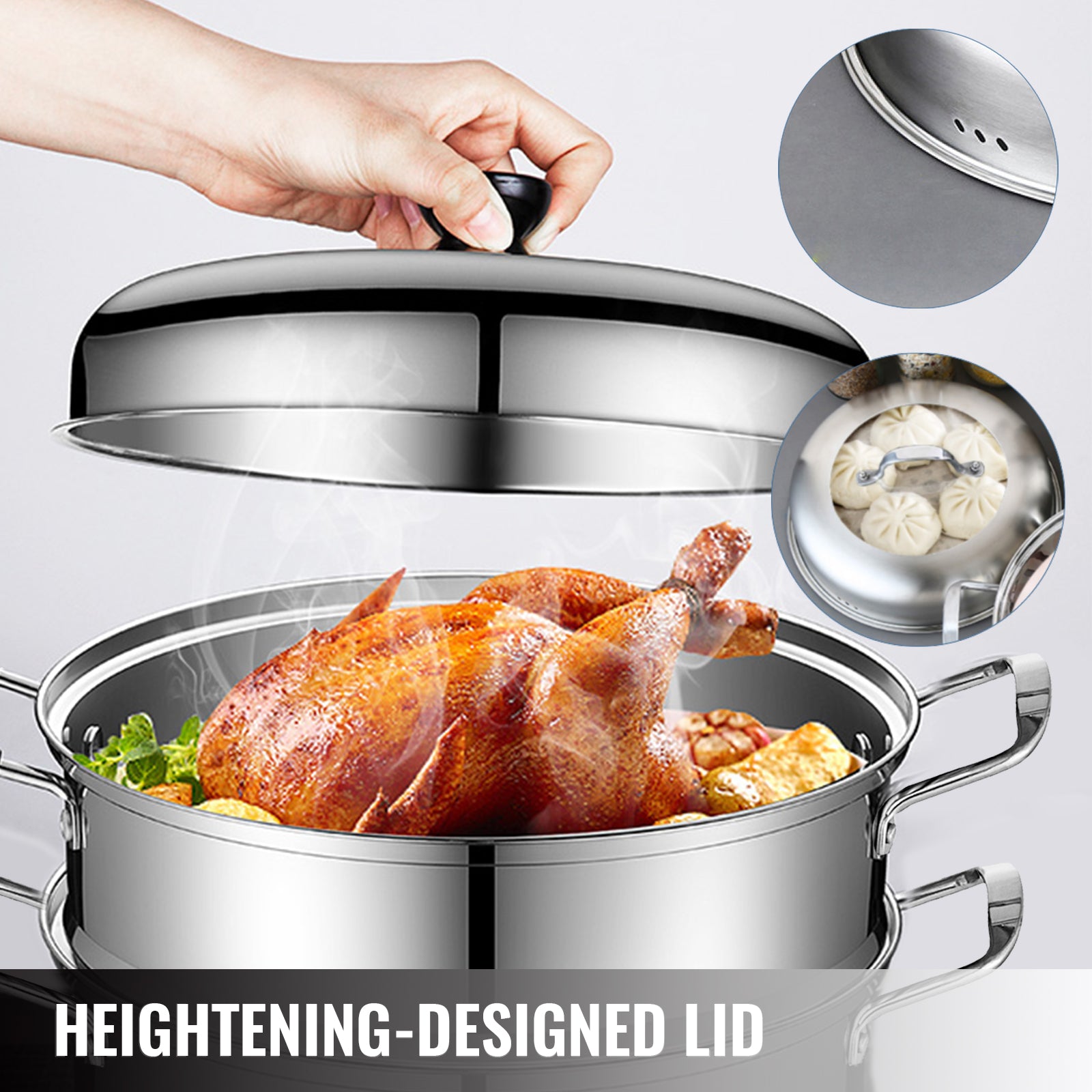 Stainless Steel Steamer, 304 Food Grade, 3 Layer Composite Bottom