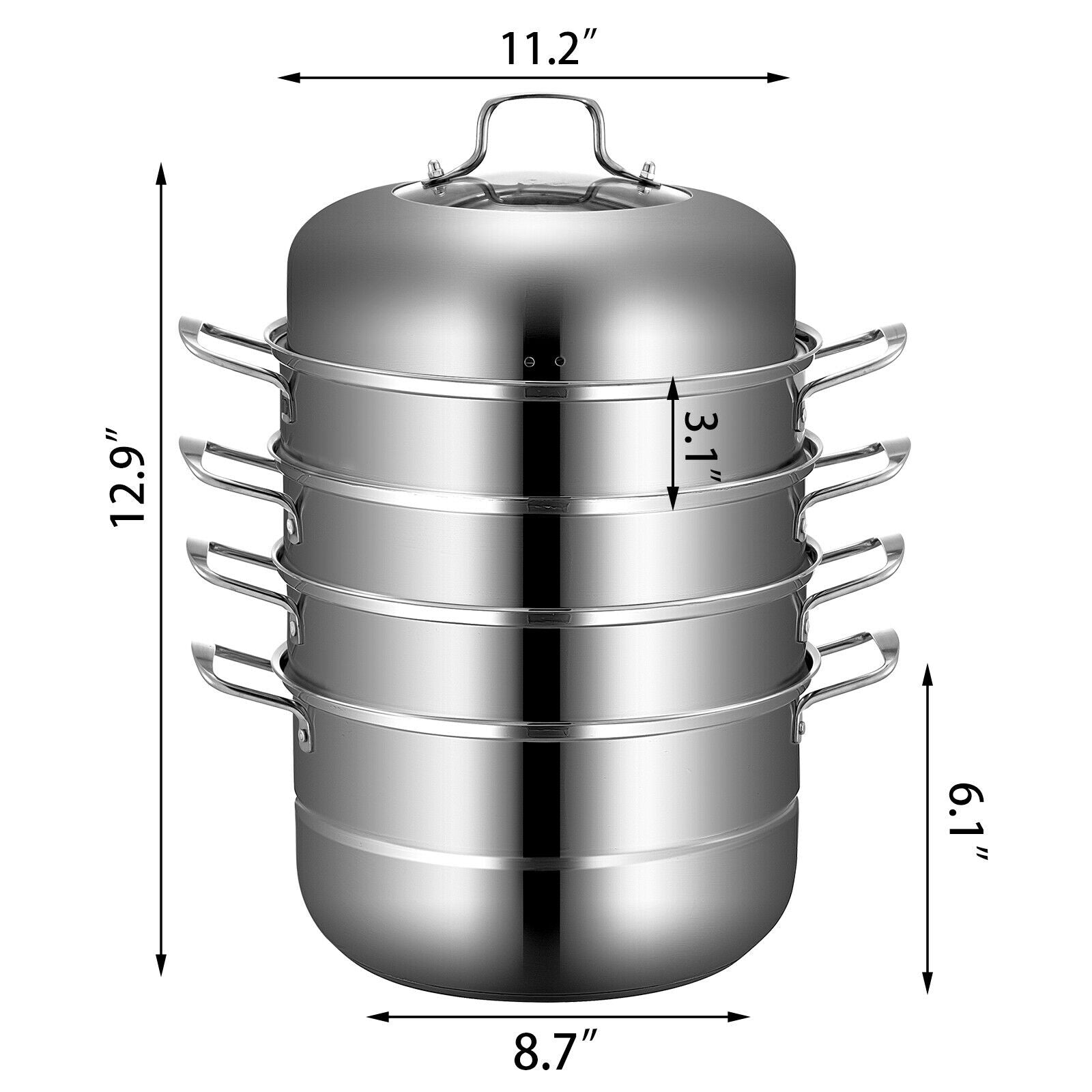 Stainless Steel Steamer, 304 Food Grade, 3 Layer Composite Bottom