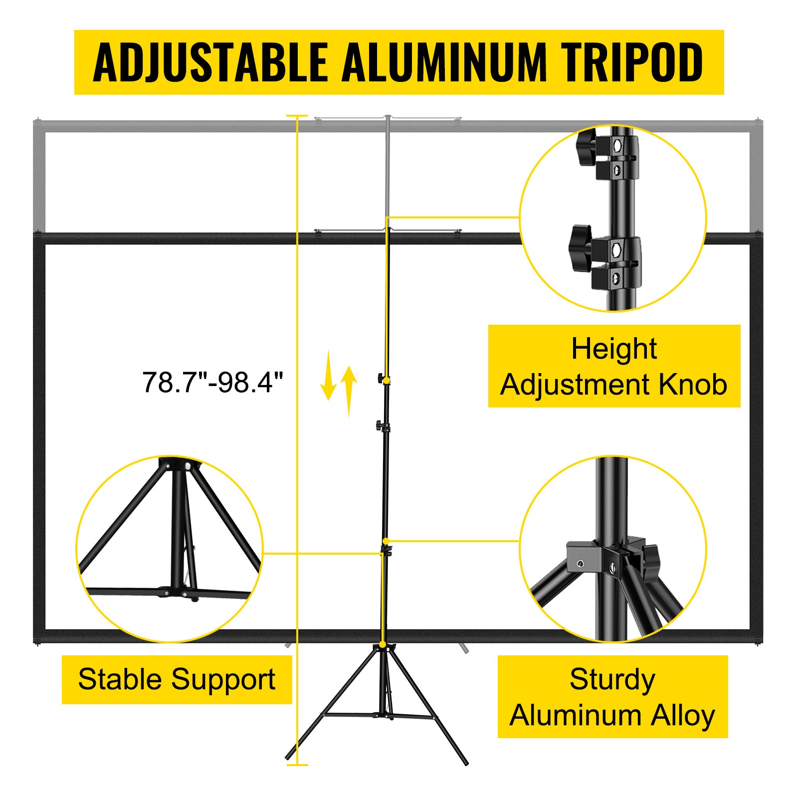 4K HD Projector Screen 70 inch 16:9 - 160° Viewing Angle, Aluminum Stand