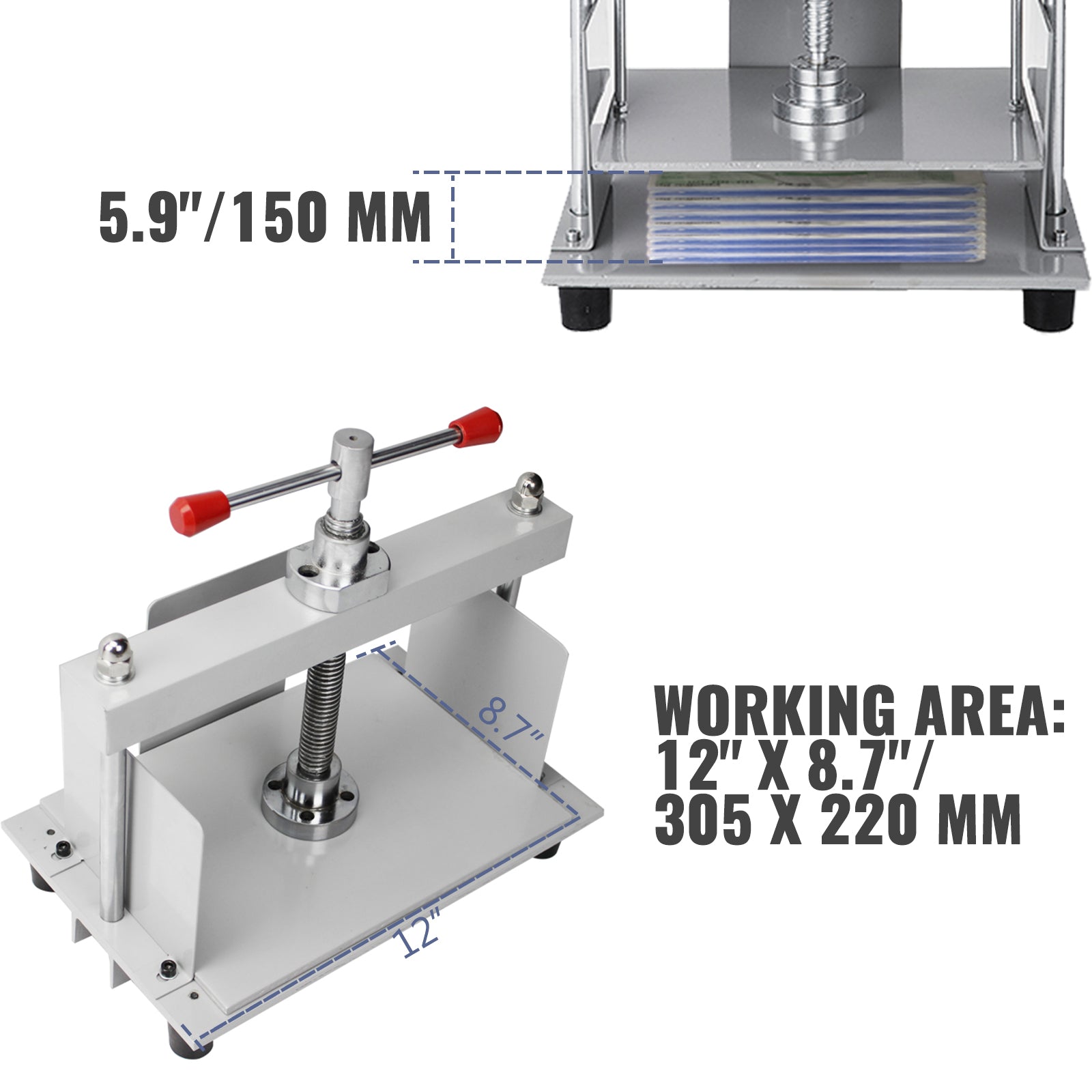 Boekbindpers Machine - 12x8.7, 3306 lbs Druk, Antislip Voet Pads